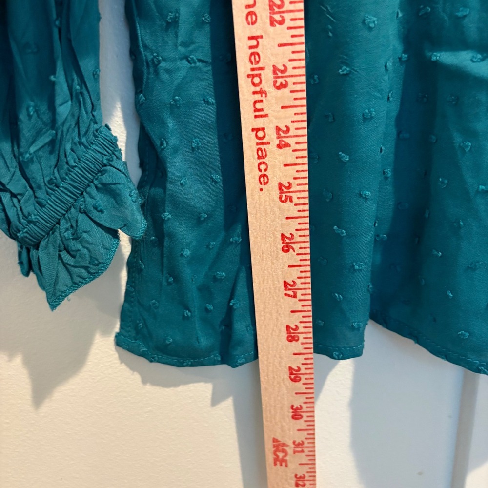Solitaire Teal Swiss Dot Embroidered Peasant Blouse Boho Tassel Tunic Top Small - Picture 9 of 13